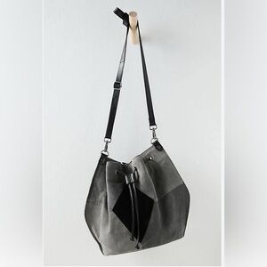 Free People Tovey Suede Bucket Bag and Crossbody Grey and Black NWT